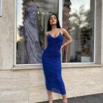 Midi bandage uska haljina s naboranim tilom